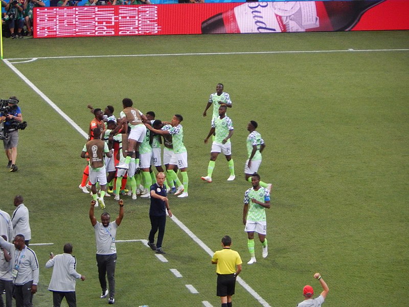 SUPER EAGLE CELEBRATING THEIR WIN DURING GERNOT Rohr.