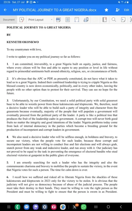 KENNETH OKONKWO AND HIS LETTER